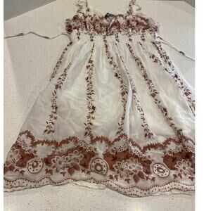 Kaaku White/Browm Floral Patterned Sundress One Size Made in India